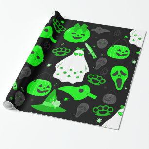 niedliche Halloween-Geistersäure grün Geschenkpapier