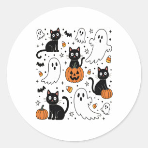 Niedliche Halloween Ghost Boo Cat Runder Aufkleber