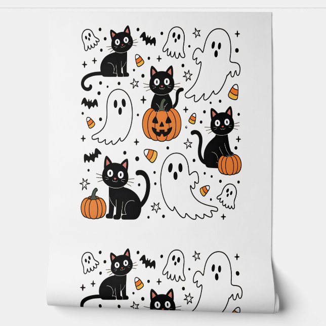 Niedliche Halloween Ghost Boo Cat Tapete (Abrollen)