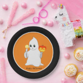 Niedliche Halloween-Ghost & Pumpkin auf Orange & B Pappteller (Party)