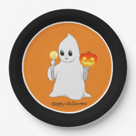 Niedliche Halloween-Ghost & Pumpkin auf Orange & B Pappteller