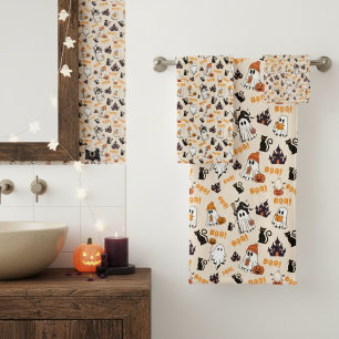 Niedliche Halloween Ghost Spooky Geister, Pumpkins Badhandtuch Set
