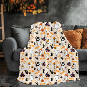 Niedliche Halloween Ghost Spooky Geister, Pumpkins Fleecedecke