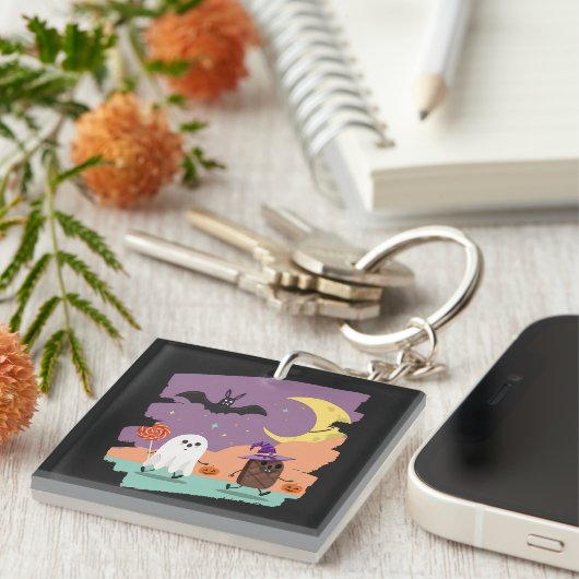Niedliche Halloween Ghost und Candy Friends Schlüsselanhänger (Vorderseite rechts)