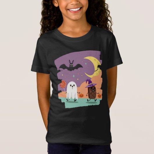 Niedliche Halloween Ghost und Candy Friends T-Shirt (Vorderseite)