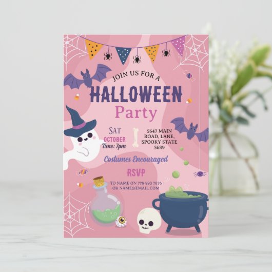 Niedliche Halloween Ghosts Party Pumpkins laden Einladung (Stehend Vorderseite)