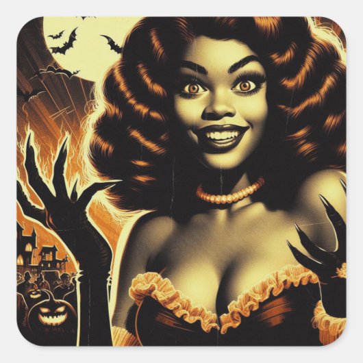 Niedliche Halloween-Girl Quadratischer Aufkleber (Vorderseite)