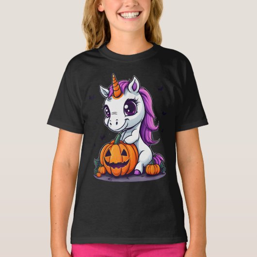 Niedliche Halloween Girls Witchy Unicorn Halloween T-Shirt (Vorderseite)