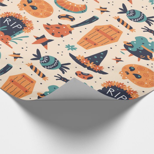 Niedliche Halloween Gravestone & Cauldrons Geschenkpapier (Ecke)