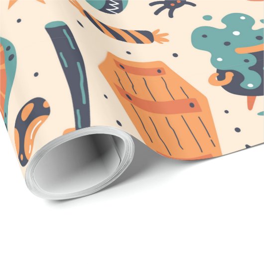 Niedliche Halloween Gravestone & Cauldrons Geschenkpapier (Rolleneckpunkt)