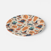 Niedliche Halloween Gravestone & Cauldrons Pappteller (Schrägansicht)