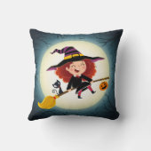 Niedliche Halloween-Hexe auf Broom mit Kat und Kür Kissen (Rückseite)