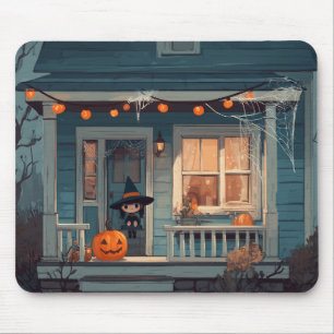 Niedliche Halloween Hexe auf Spooky Porch - Mousep Mousepad