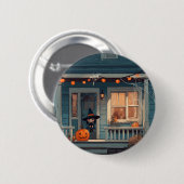 Niedliche Halloween Hexe auf Spooky Porch - Schalt Button (Vorne & Hinten)