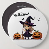 Niedliche Halloween-Hexe Button (Vorne & Hinten)