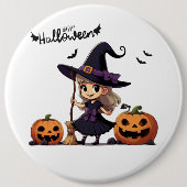 Niedliche Halloween-Hexe Button (Vorderseite)