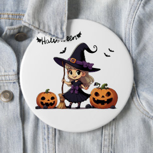 Niedliche Halloween-Hexe Button