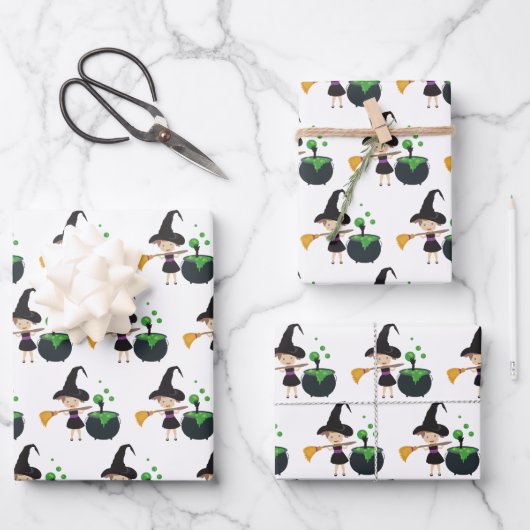 Niedliche Halloween-Hexe Geschenkpapier Set (Vorderseite)