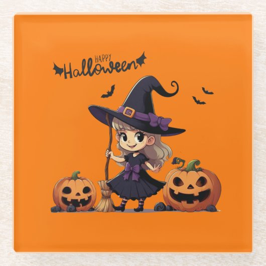Niedliche Halloween-Hexe Glasuntersetzer (Vorderseite)