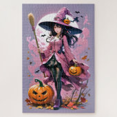 Niedliche Halloween-Hexe, Jack-O-Lanterns Puzzle (Vertikal)