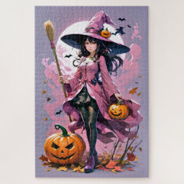 Niedliche Halloween-Hexe, Jack-O-Lanterns Puzzle