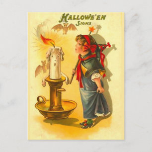 Niedliche Halloween-Hexe mit Kerze Postkarte