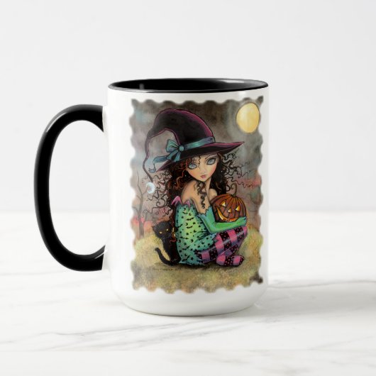 Niedliche Halloween-Hexe mit Schwarzer Katze Tasse (Links)