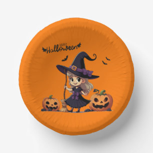 Niedliche Halloween-Hexe Pappteller