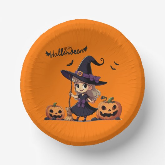 Niedliche Halloween-Hexe Pappteller (Vorderseite)