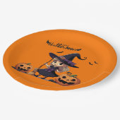 Niedliche Halloween-Hexe Pappteller (Schrägansicht)