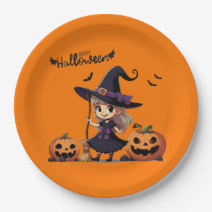 Niedliche Halloween-Hexe Pappteller