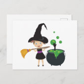 Niedliche Halloween-Hexe Postkarte (Vorne/Hinten)
