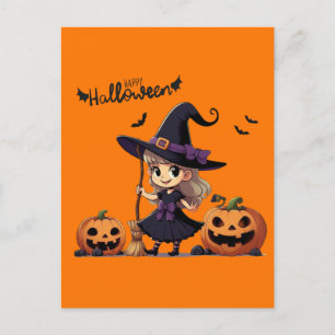 Niedliche Halloween-Hexe Postkarte