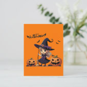 Niedliche Halloween-Hexe Postkarte (Stehend Vorderseite)