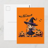 Niedliche Halloween-Hexe Postkarte (Vorne/Hinten)