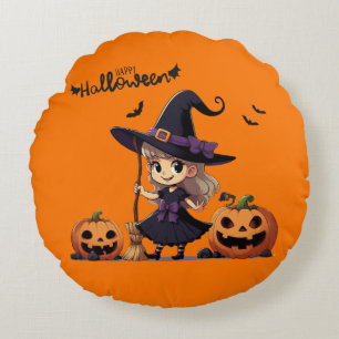 Niedliche Halloween-Hexe Rundes Kissen