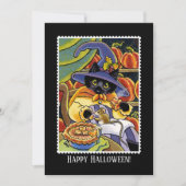 Niedliche Halloween-Hexe Schwarze Katze Maus Spaß Karte (Vorderseite)