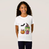Niedliche Halloween-Hexe und Halloween-Bonbie T-Shirt (Vorne ganz)