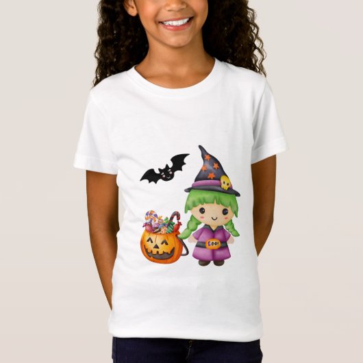 Niedliche Halloween-Hexe und Halloween-Bonbie T-Shirt (Vorderseite)