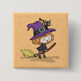 Niedliche Halloween Hexe und Katze | Button