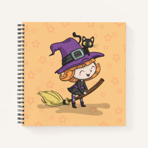 Niedliche Halloween Hexe und Katze Notizbuch