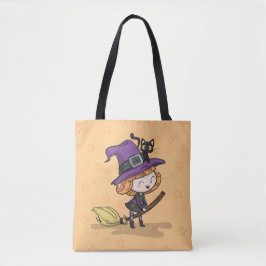 Niedliche Halloween Hexe und Katze | Tragetasche Tasche