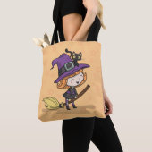 Niedliche Halloween Hexe und Katze | Tragetasche Tasche (Von Nahem)