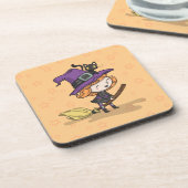 Niedliche Halloween Hexe und Katze | Untersetzer (Linke Seite)