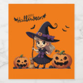 Niedliche Halloween-Hexe Weinetikett (Einzelnes Label)