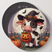 Niedliche Halloween-Hexenkuh Button (Vorne & Hinten)