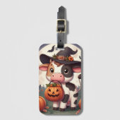 Niedliche Halloween-Hexenkuh Gepäckanhänger (Vorderseite Vertikal)