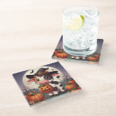 Niedliche Halloween-Hexenkuh Glasuntersetzer (Schrägansicht)