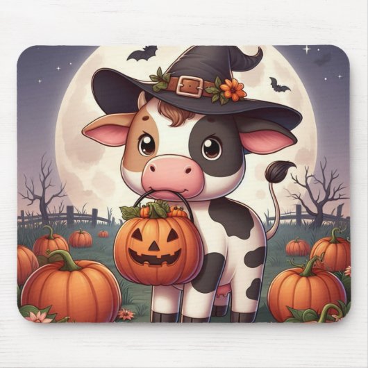 Niedliche Halloween-Hexenkuh Mousepad (Vorne)
