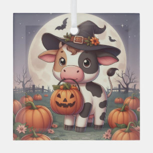 Niedliche Halloween-Hexenkuh Ornament Aus Glas